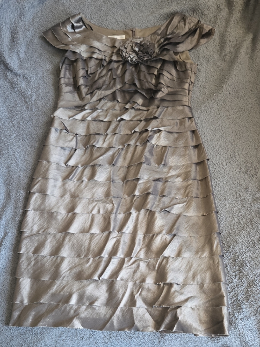 Sz 14 Vintage Retro Tiered Ruffled Shiny Metallic Flapper 50s 60s 70s Dress